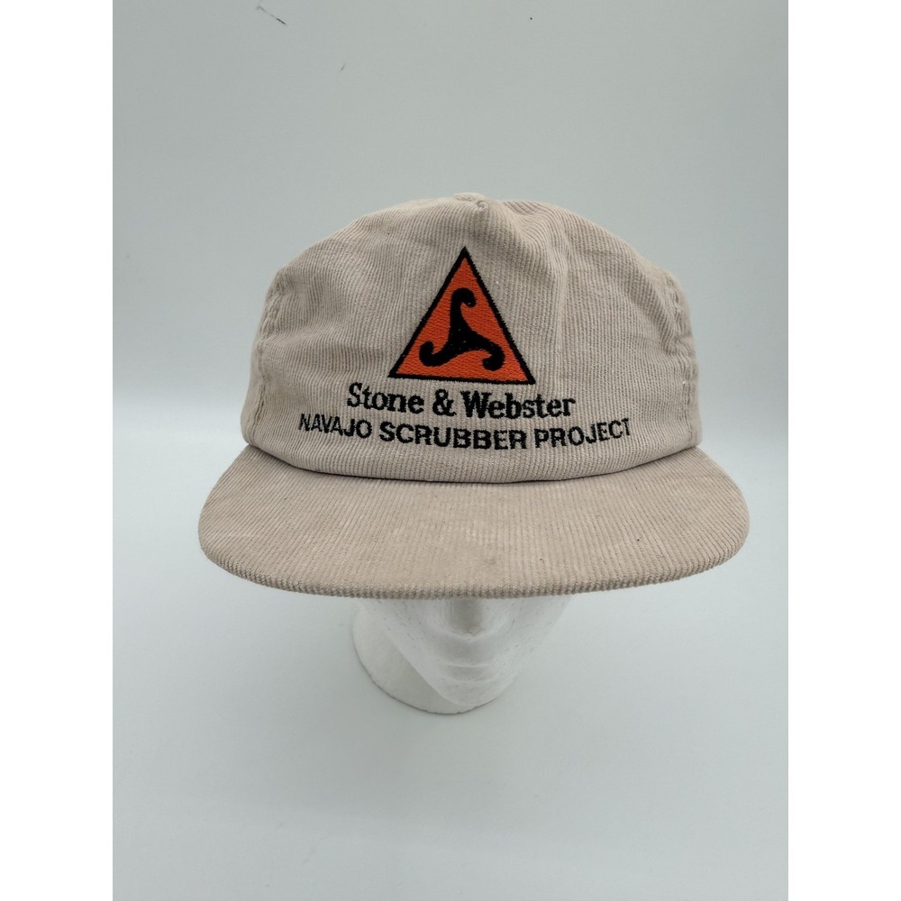 Vintage Stone & Webster OMNCO Hat Cap Strap Back One Size Beige Corduroy 90s